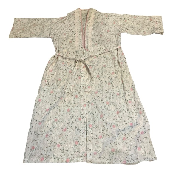 Vintage 80s Appel nightgown cottagecore floral embroidered full length satin - Picture 1 of 8